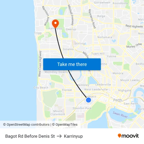 Bagot Rd Before Denis St to Karrinyup map
