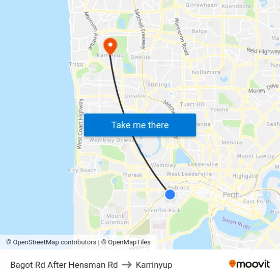 Bagot Rd After Hensman Rd to Karrinyup map