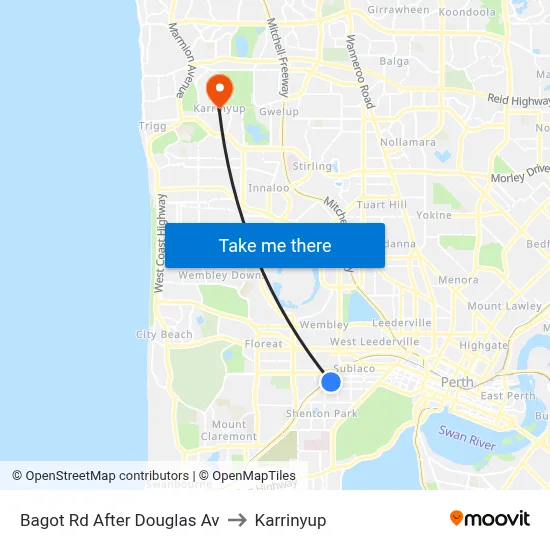 Bagot Rd After Douglas Av to Karrinyup map