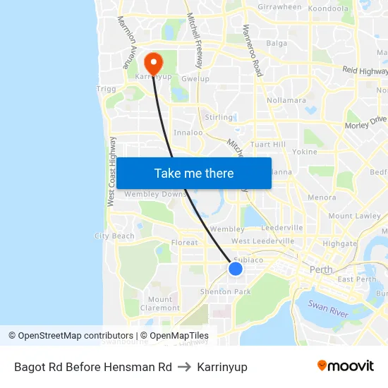 Bagot Rd Before Hensman Rd to Karrinyup map