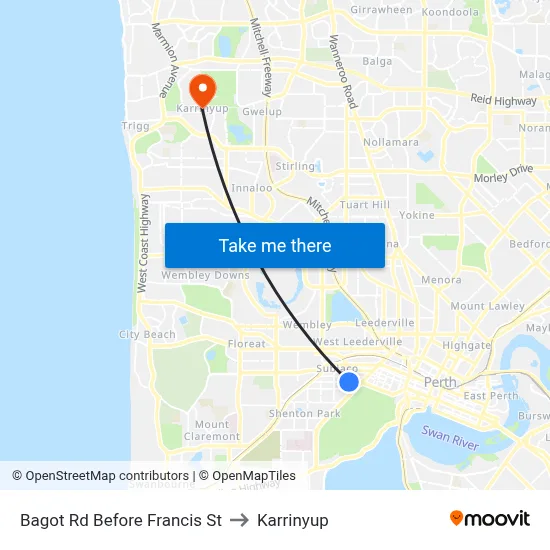 Bagot Rd Before Francis St to Karrinyup map