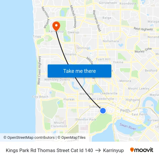 Kings Park Rd Thomas Street Cat Id 140 to Karrinyup map