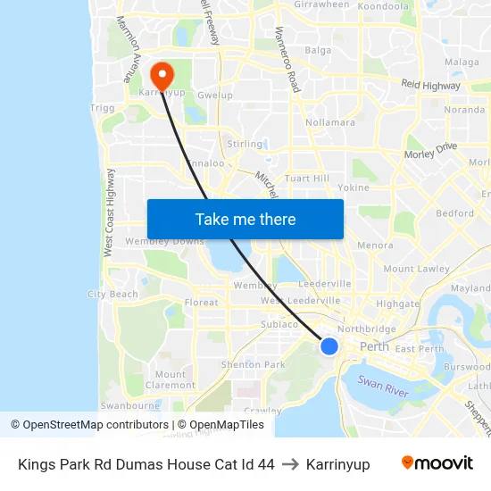 Kings Park Rd Dumas House Cat Id 44 to Karrinyup map