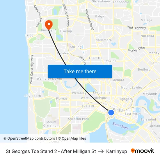 St Georges Tce Stand 2 - After Milligan St to Karrinyup map