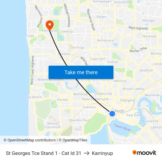 St Georges Tce Stand 1 -  Cat Id 31 to Karrinyup map
