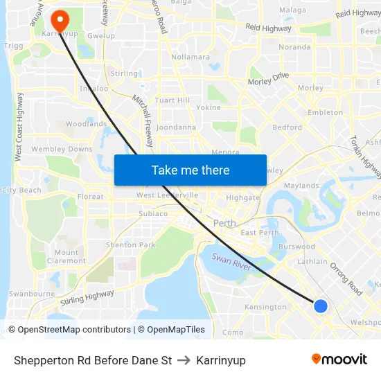 Shepperton Rd Before Dane St to Karrinyup map