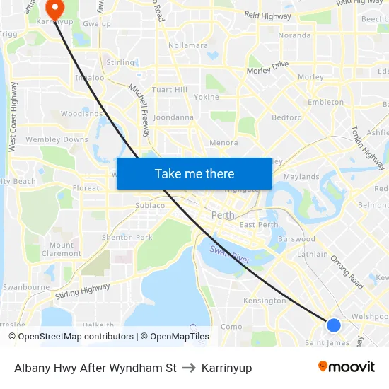 Albany Hwy After Wyndham St to Karrinyup map