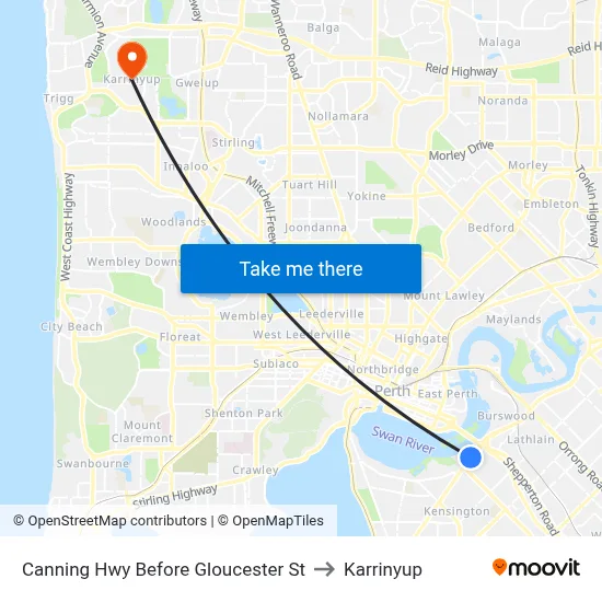 Canning Hwy Before Gloucester St to Karrinyup map