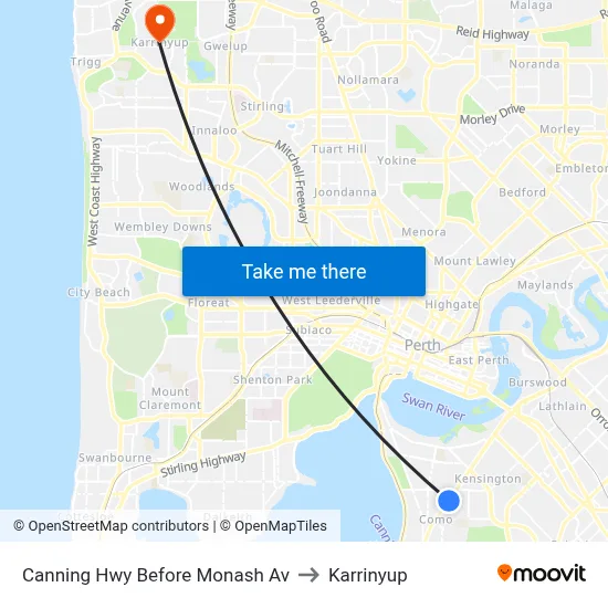 Canning Hwy Before Monash Av to Karrinyup map