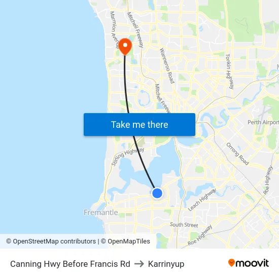 Canning Hwy Before Francis Rd to Karrinyup map