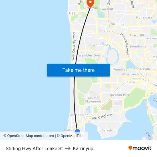 Stirling Hwy After Leake St to Karrinyup map