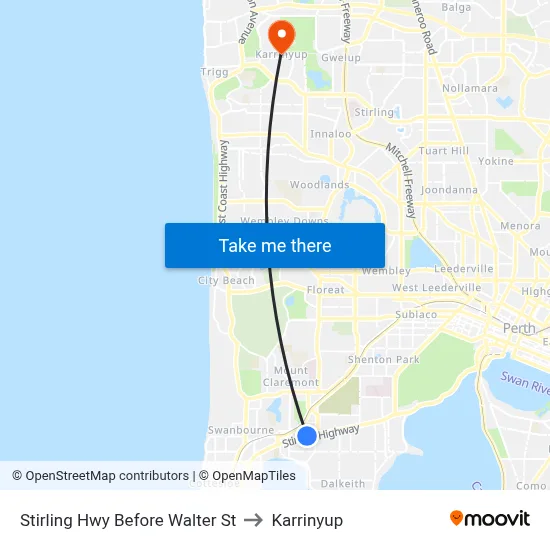 Stirling Hwy Before Walter St to Karrinyup map