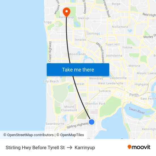 Stirling Hwy Before Tyrell St to Karrinyup map