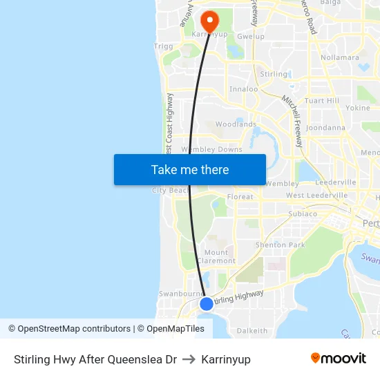 Stirling Hwy After Queenslea Dr to Karrinyup map
