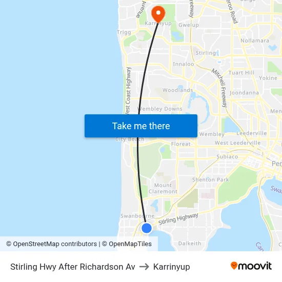 Stirling Hwy After Richardson Av to Karrinyup map