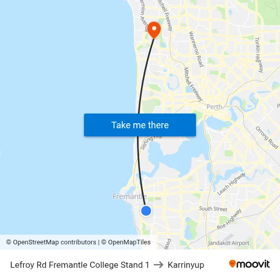 Lefroy Rd Fremantle College Stand 1 to Karrinyup map