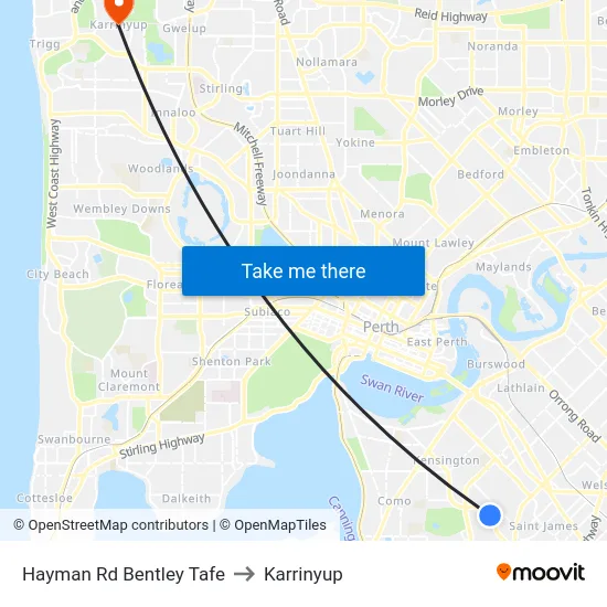 Hayman Rd Bentley Tafe to Karrinyup map