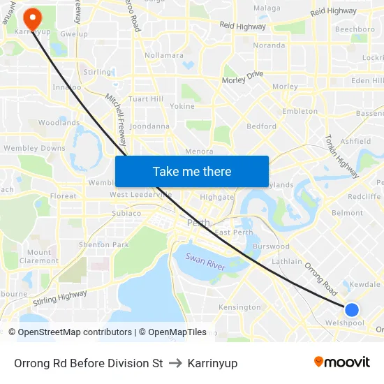 Orrong Rd Before Division St to Karrinyup map