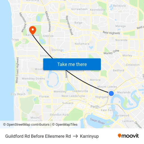 Guildford Rd Before Ellesmere Rd to Karrinyup map