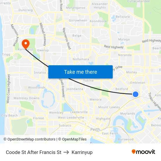 Coode St After Francis St to Karrinyup map