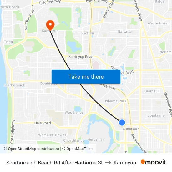 Scarborough Beach Rd After Harborne St to Karrinyup map