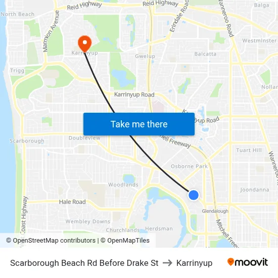 Scarborough Beach Rd Before Drake St to Karrinyup map