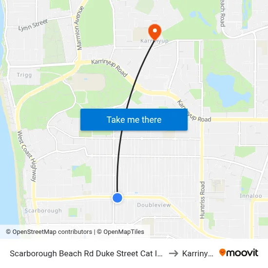 Scarborough Beach Rd Duke Street Cat Id 15 to Karrinyup map