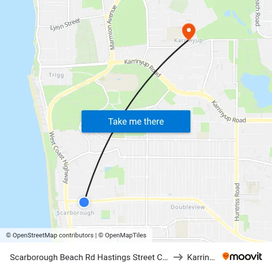 Scarborough Beach Rd Hastings Street Cat Id 19 to Karrinyup map