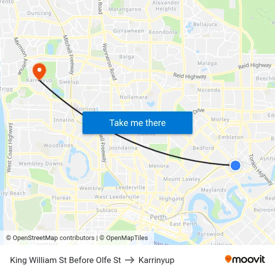 King William St Before Olfe St to Karrinyup map