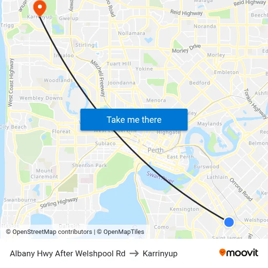 Albany Hwy After Welshpool Rd to Karrinyup map