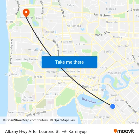 Albany Hwy After Leonard St to Karrinyup map