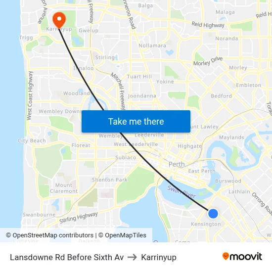 Lansdowne Rd Before Sixth Av to Karrinyup map