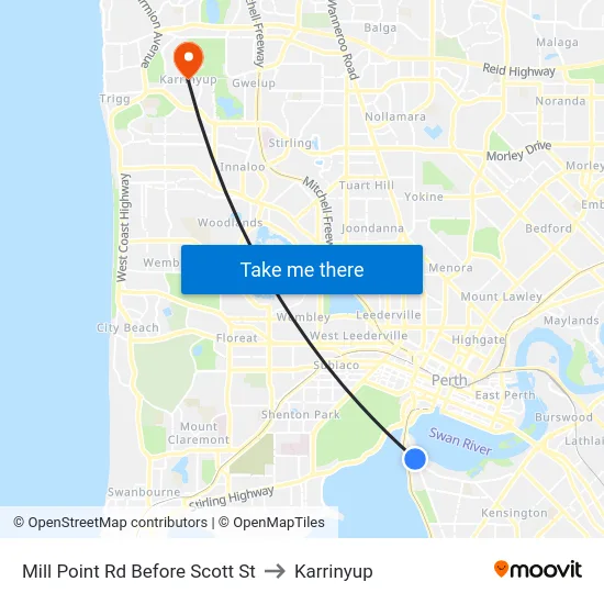 Mill Point Rd Before Scott St to Karrinyup map