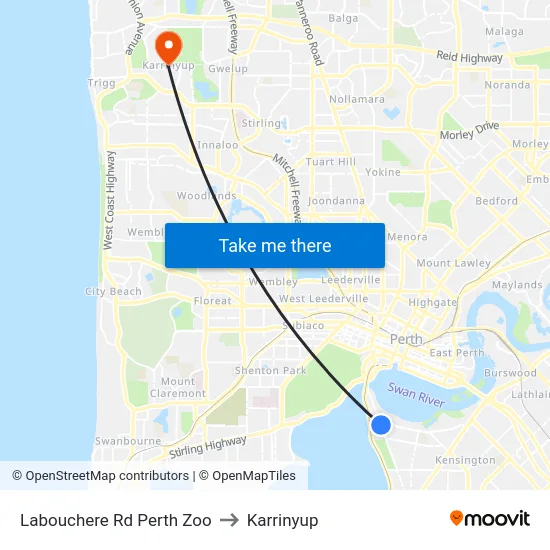 Labouchere Rd Perth Zoo to Karrinyup map