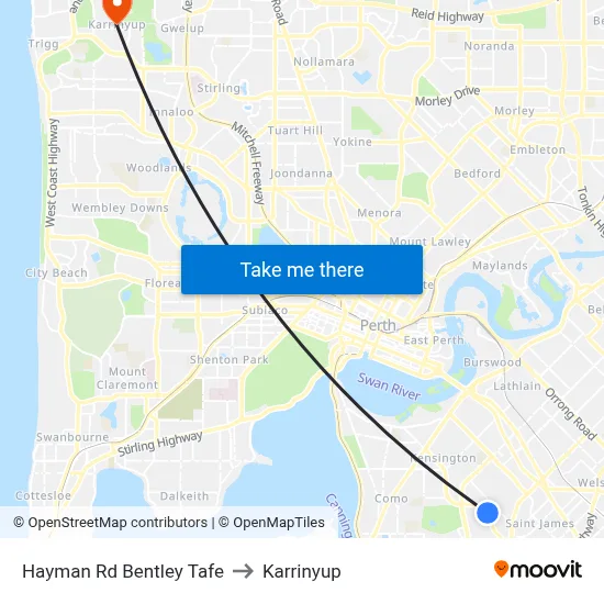 Hayman Rd Bentley Tafe to Karrinyup map