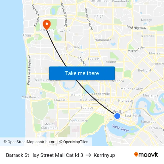 Barrack St Hay Street Mall Cat Id 3 to Karrinyup map