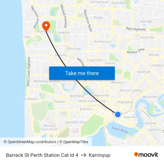 Barrack St Perth Station Cat Id 4 to Karrinyup map