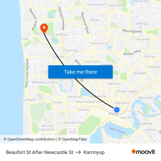 Beaufort St After Newcastle St to Karrinyup map