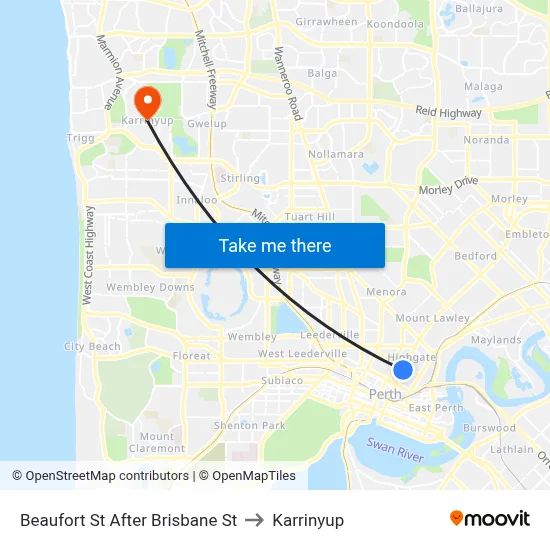 Beaufort St After Brisbane St to Karrinyup map