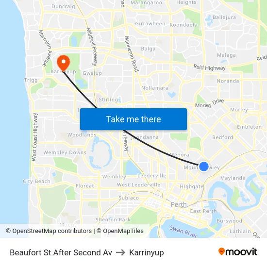 Beaufort St After Second Av to Karrinyup map