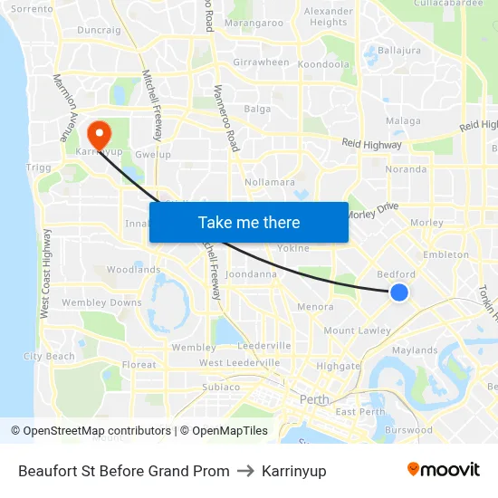Beaufort St Before Grand Prom to Karrinyup map