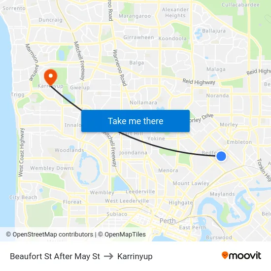 Beaufort St After May St to Karrinyup map