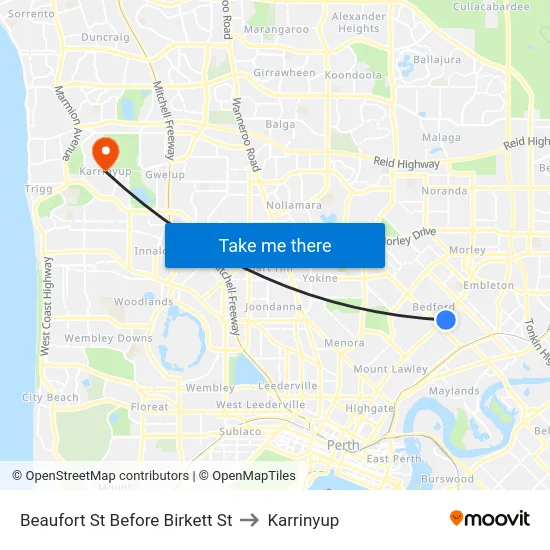 Beaufort St Before Birkett St to Karrinyup map