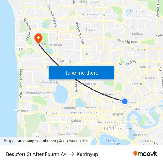 Beaufort St After Fourth Av to Karrinyup map