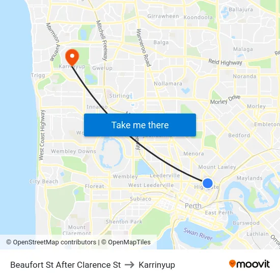 Beaufort St After Clarence St to Karrinyup map