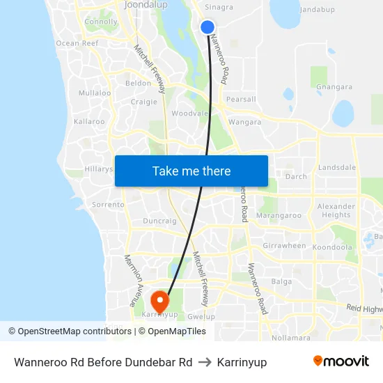 Wanneroo Rd Before Dundebar Rd to Karrinyup map