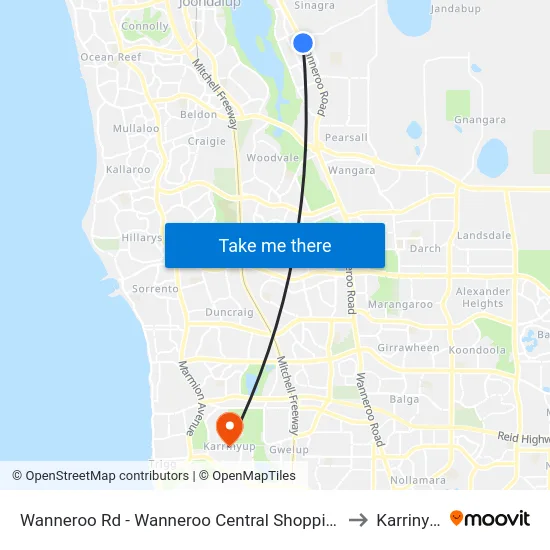 Wanneroo Rd - Wanneroo Central Shopping Ctr to Karrinyup map