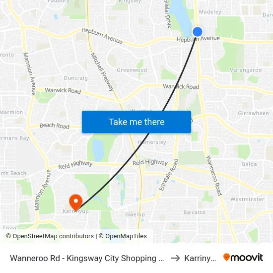 Wanneroo Rd - Kingsway City Shopping Ctr to Karrinyup map
