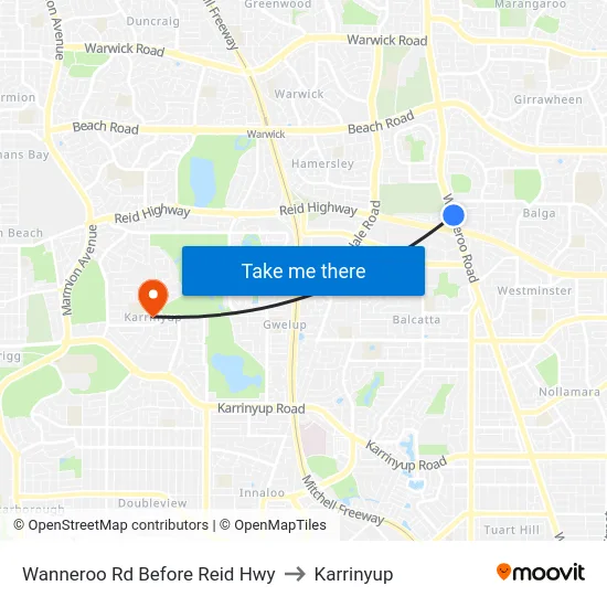 Wanneroo Rd Before Reid Hwy to Karrinyup map