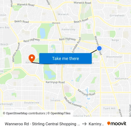 Wanneroo Rd - Stirling Central Shopping Ctr to Karrinyup map